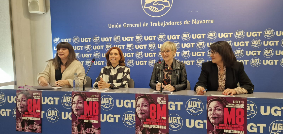 Ayala Puente, Carmela Muñoz, Marisol Vicente y Sera Alonso, de UGT de Navarra en rueda de prensa