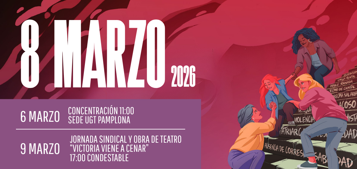 Cartel de UGT Navarra con los actos programados por el 8 de Marzo