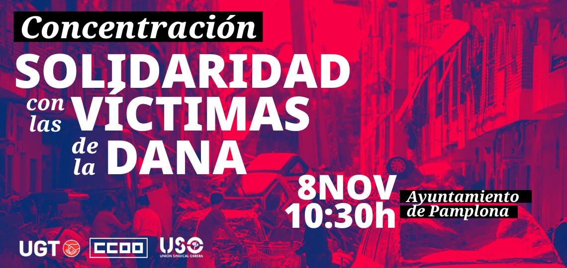 Cartel de la concentración del viernes 8 de noviembre en Pamplona en solidaridad con las víctimas de la DANA