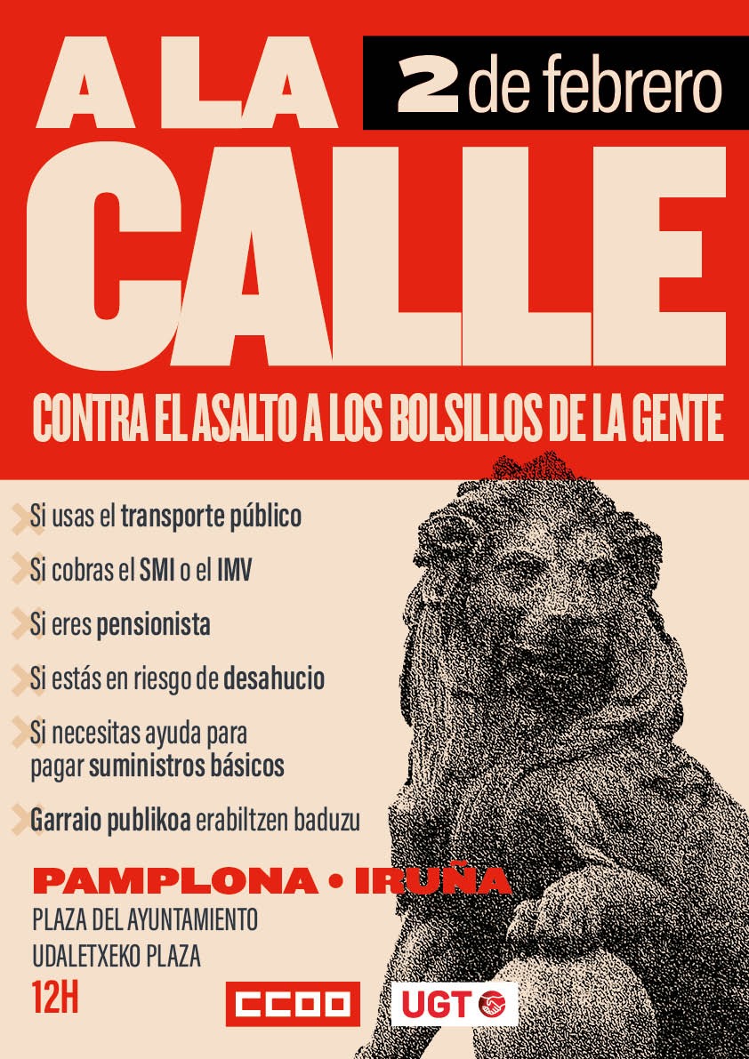 Cartel de la movilización del 2 de febrero en Pamplona