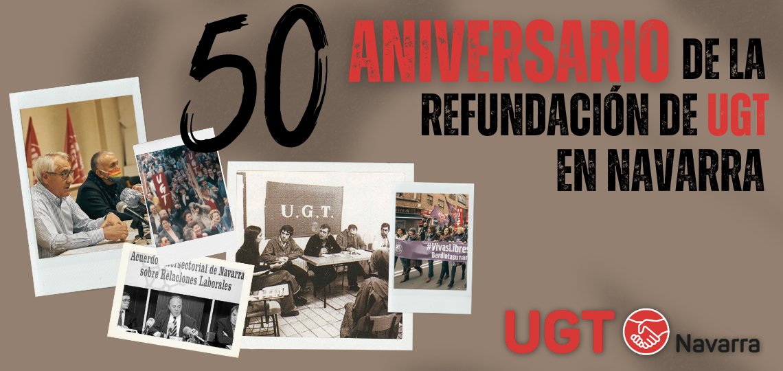 Cartel celebración 50º aniversario de la refundación de UGT de Navarra