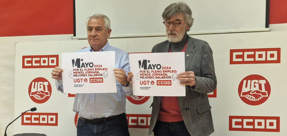 Jesús Santos y Chechu Rodríguez en la rueda de prensa para presentar la manifestación del Primero de Mayo