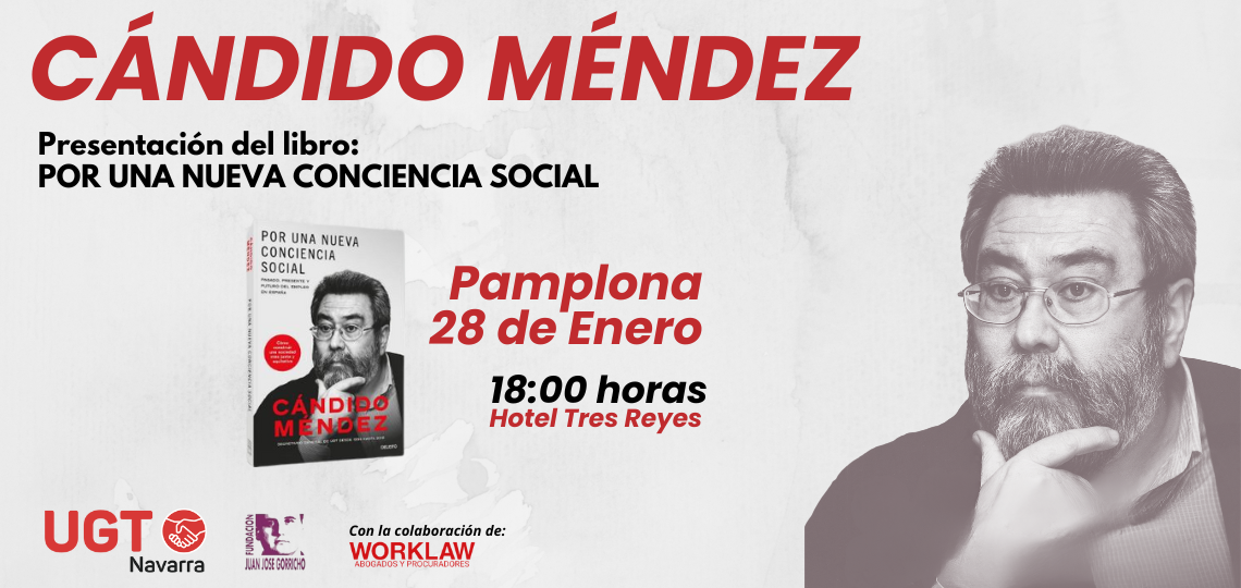 Cartel de la presentación del libro de Cándido Méndez en Pamplona